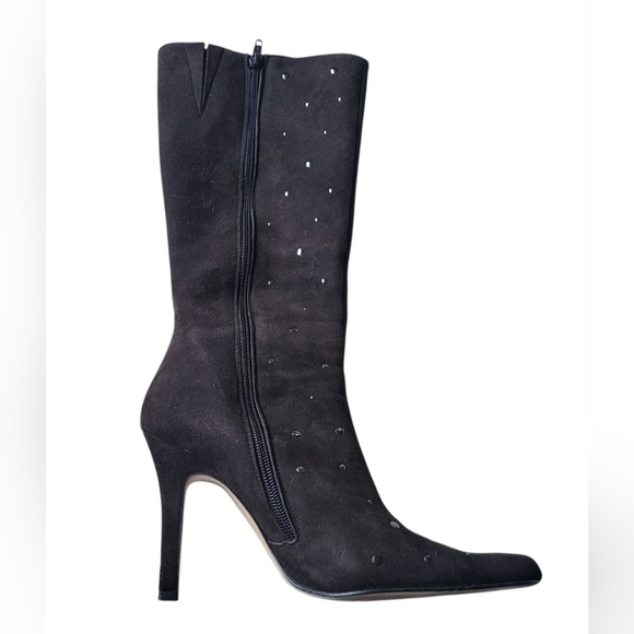 Coup D'Etat Chocolate Suede Tall Heeled Studded Zip Boots Size 9 B - Picture 3 of 11